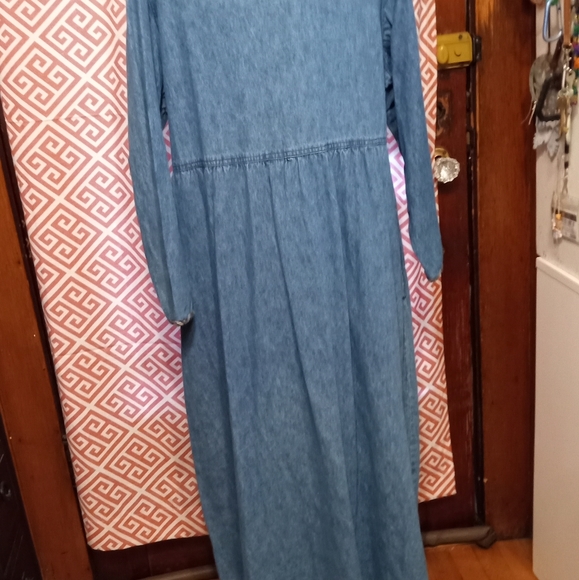 TR Bentley Plus denim/jean maxi midi dress pockets flannel collar buttons 18W - Picture 11 of 11